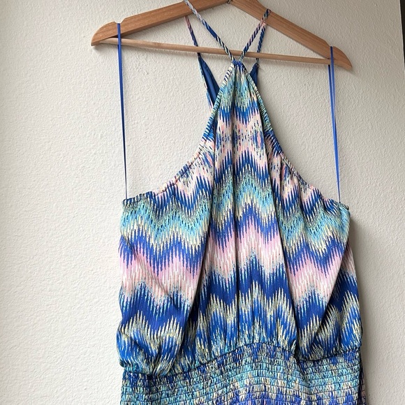 NWT Ramy Brook Giana Halter Maxi Dress Blue Pink Retro Chevron Sz XXL - Picture 6 of 16